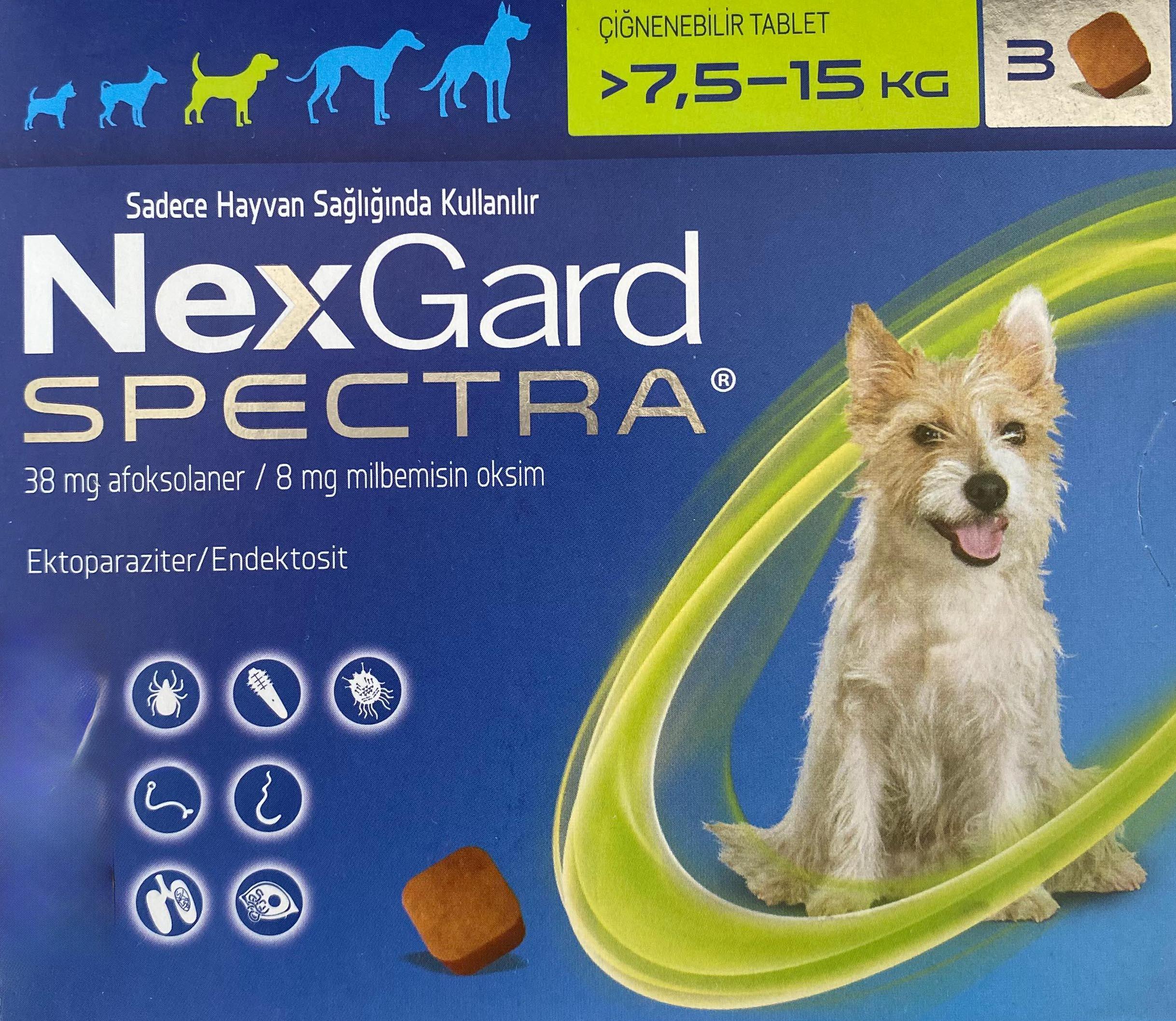 NEXGARD SPECTRA  M box of 3 tablets 7,5-15kg ürün görseli